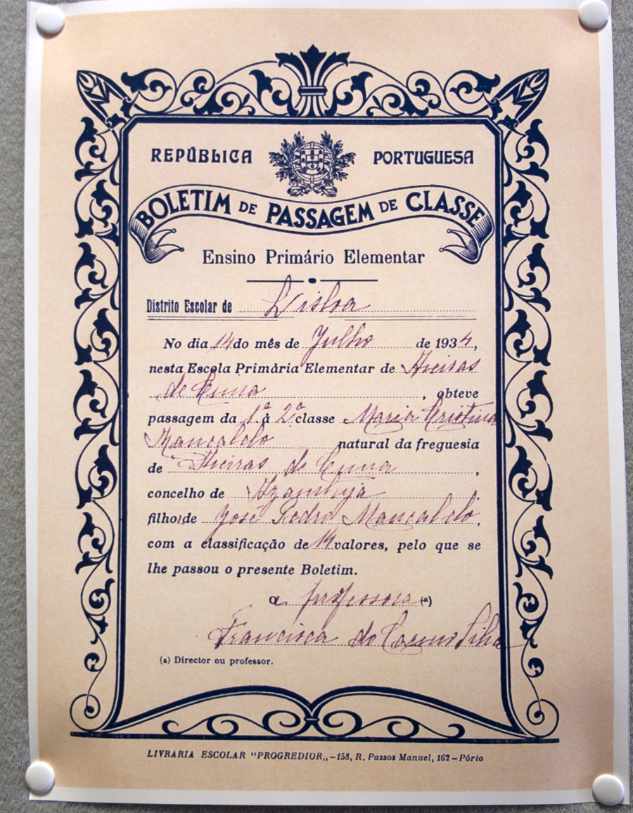 Certificado de passagem de classe em 1934