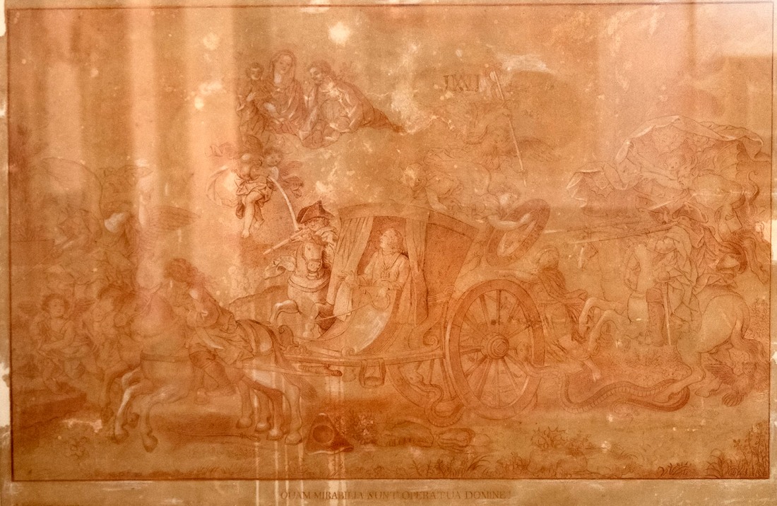 Alegoria do sec. XVIII ao atentado contra o rei D. José, que teria tido proteção divina. Autor Vieira Lusitano